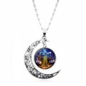 Libra Zodiac Necklace With Moon‎ Great Gift Pendant Astrological Horoscope